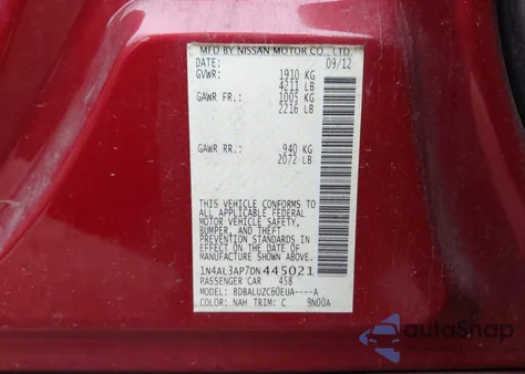 2013 Nissan Altima 2.5 Sv from USA, damaged, VIN 1N4AL3AP7DN445021